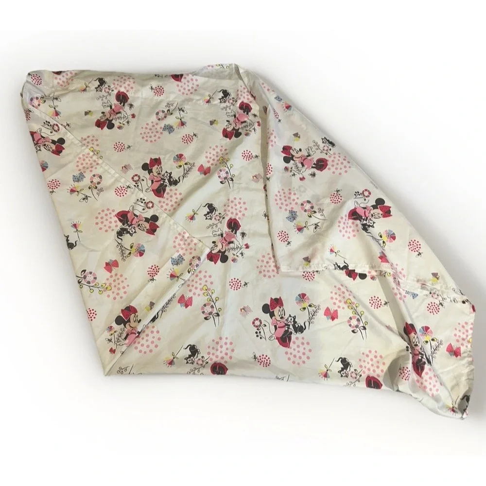 Disney Minnie Mouse Flower Garden Flat‎ Sheet For Toddler Bed White Pink